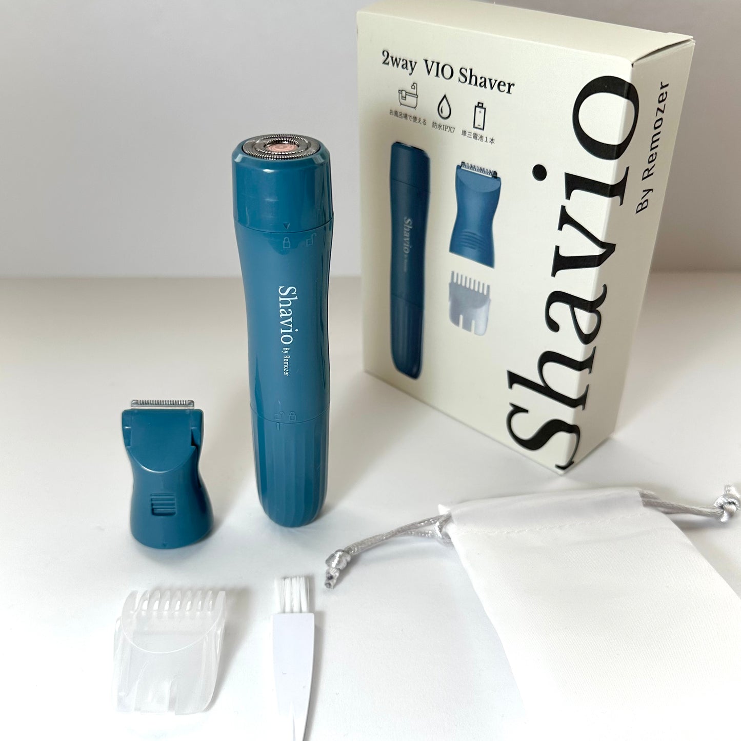 Shavio By Remozer VIO シェーバー 電動 ボディシェーバー 高防水IPX7 高品質 ステンレス製 清潔 高回転 8000rpm 収納ポーチ クリーニングブラシ付き Loyal Blue(シェイビオ バイ リムーザー)